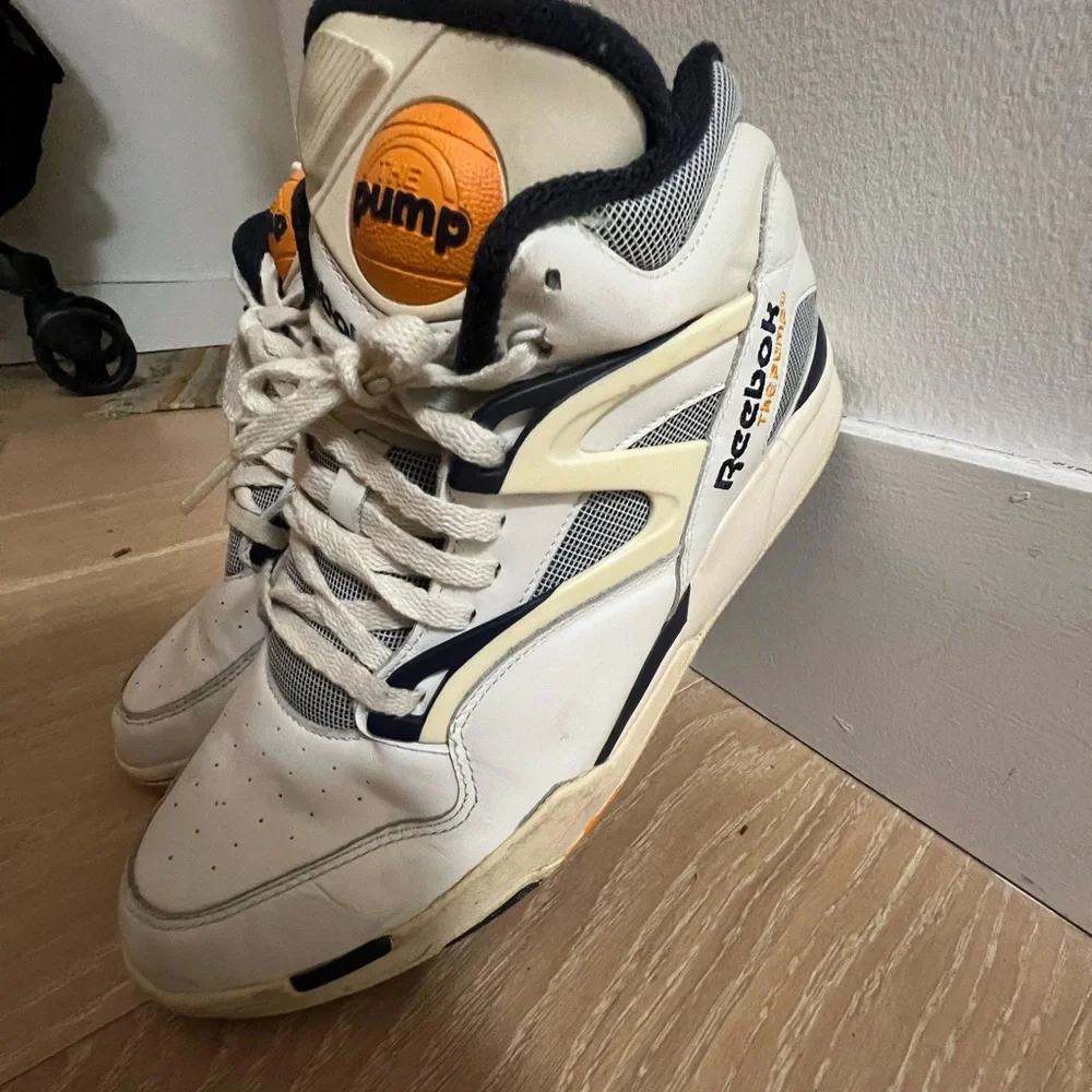 Reebok Men's White and Navy Sneakers with Orange Accents